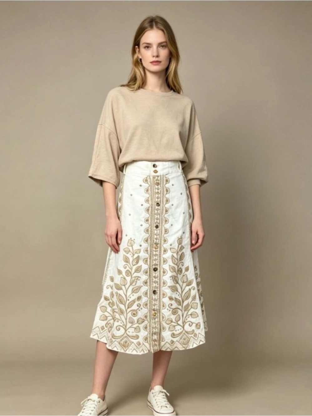 Johnny was Tasya preloved embroidered linen maxi skirt